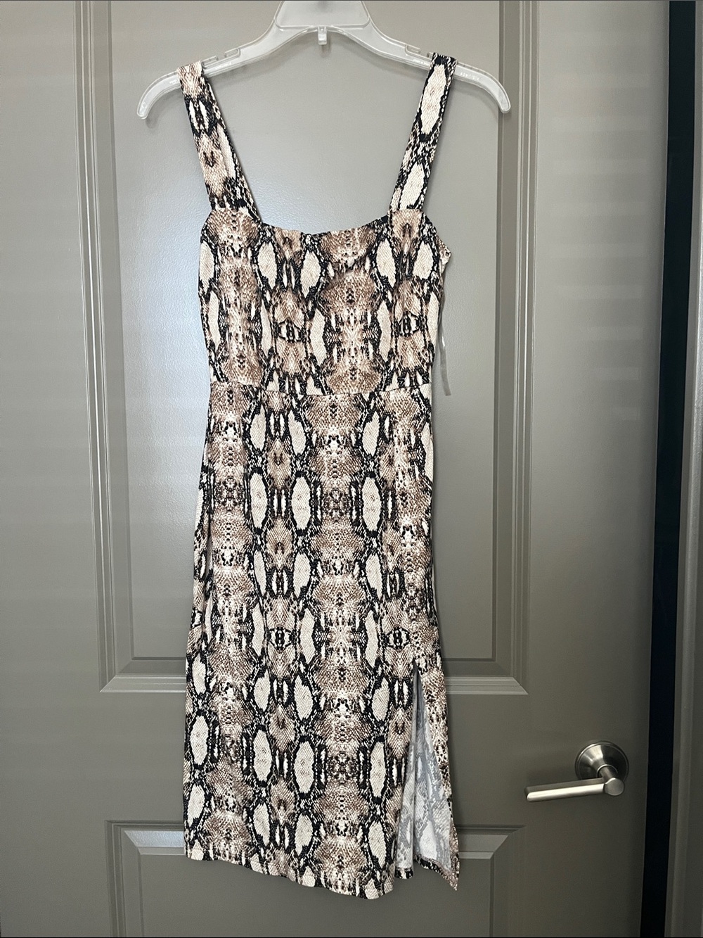 Lush Beige and Black Snake-Print Square-Neck Midi Dress